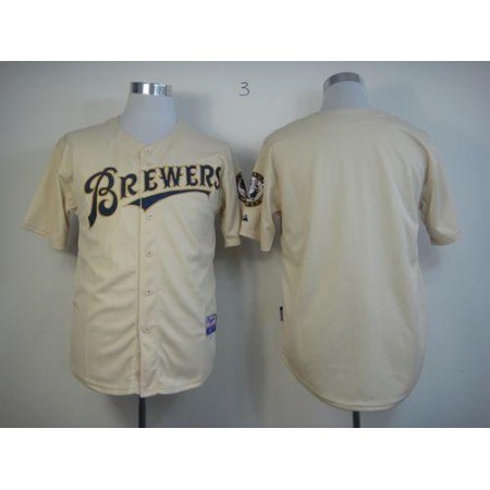 Brewers Blank Cream YOUNinorm Cool Base Stitched MLB Jersey
