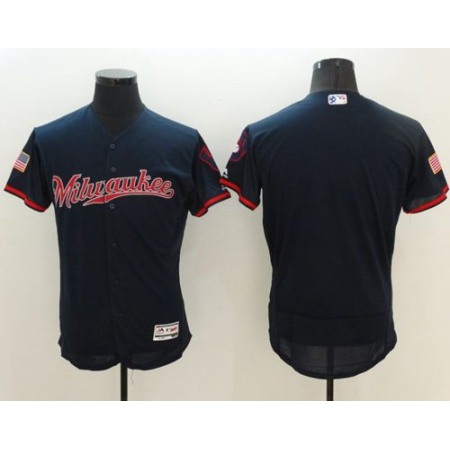 Brewers Blank Navy Blue Fashion Stars & Stripes Flexbase Authentic Stitched MLB Jersey