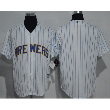 Brewers Blank White(Blue Strip) New Cool Base Stitched MLB Jersey