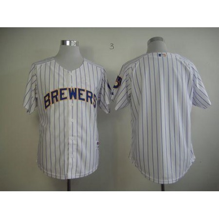Brewers Blank White (blue strip) Stitched MLB Jersey