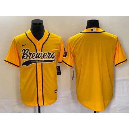 Men's Milwaukee Brewers Blank Yellow Cool Base Stitched Jersey