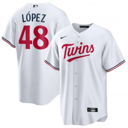 Men's Minnesota Twins #48 Jorge Lopez White Cool Base Stitched Jersey