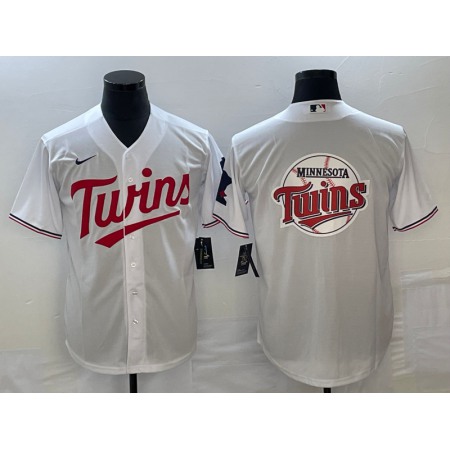 Men's Minnesota Twins White Team Big Logo Cool Base Stitched Jersey