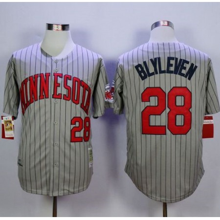 Mitchell And Ness 1987 Twins #28 Bert Blyleven Grey Throwback Stitched MLB Jersey
