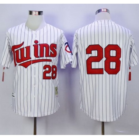 Mitchell And Ness Twins #28 Bert Blyleven White(Blue Strip) Throwback Stitched MLB Jersey