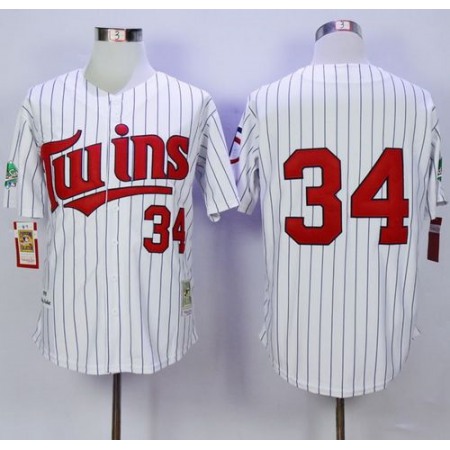 Mitchell And Ness Twins #34 Kirby Puckett White(Blue Strip) Throwback Stitched MLB Jersey