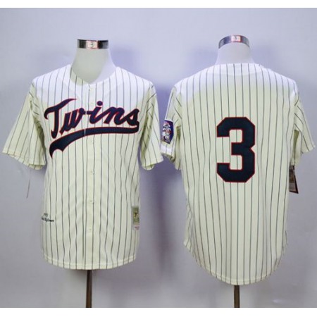 Mitchell and Ness Twins #3 Harmon Killebrew Cream Black Strip Stitched MLB Jersey