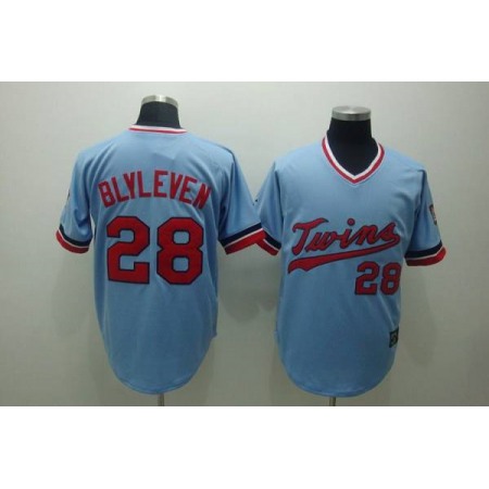 Mitchelland Ness Twins #28 Bert Blyleven Stitched Light Blue Throwback MLB Jersey