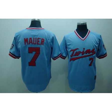 Twins #7 Joe Mauer Light Blue Cooperstown Throwback Stitched MLB Jersey