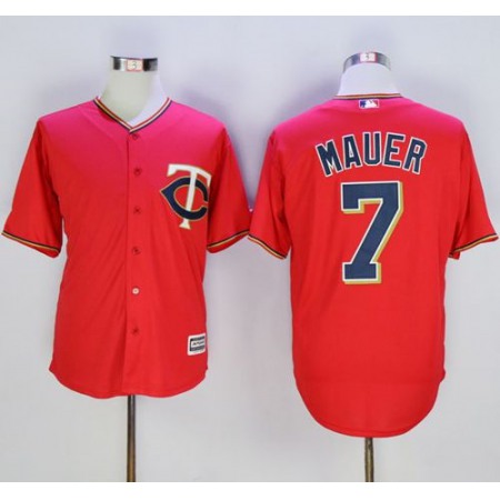 Twins #7 Joe Mauer Red New Cool Base Stitched MLB Jersey