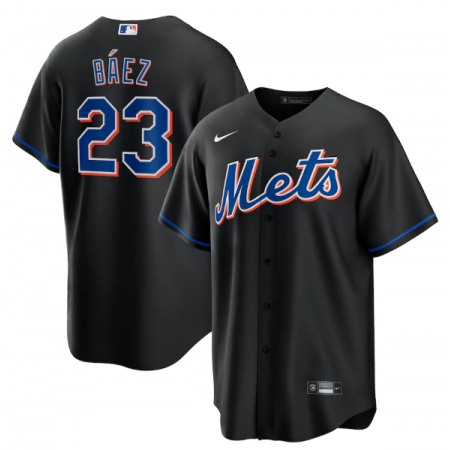 Men's New York Mets #23 Javier Baez 2022 Black Cool Base Stitched Baseball Jersey