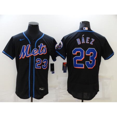 Men's New York Mets #23 Javier Baez Black Flex Base Stitched Jersey