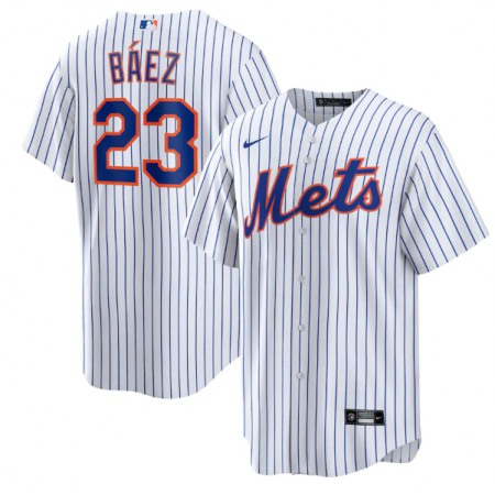Men's New York Mets #23 Javier Baez White Cool Base Stitched Baseball Jersey