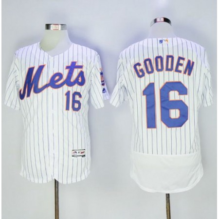 Mets #16 Dwight Gooden White(Blue Strip) Flexbase Authentic Collection Stitched MLB Jersey