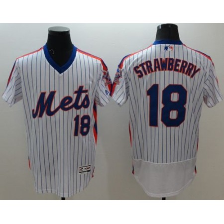 Mets #18 Darryl Strawberry White(Blue Strip) Flexbase Authentic Collection Alternate Stitched MLB Jersey