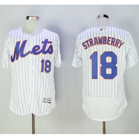Mets #18 Darryl Strawberry White(Blue Strip) Flexbase Authentic Collection Stitched MLB Jersey