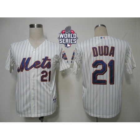 Mets #21 Lucas Duda Cream Blue Strip Alternate Cool Base W/2015 World Series Patch Stitched MLB Jersey