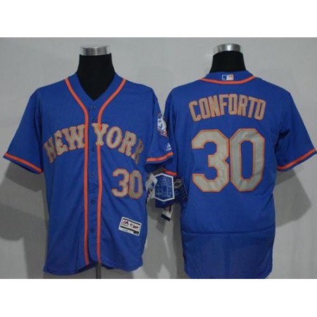 Mets #30 Michael Conforto Blue(Grey NO.) Flexbase Authentic Collection Stitched MLB Jersey