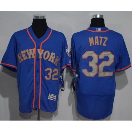 Mets #32 Steven Matz Blue(Grey NO.) Flexbase Authentic Collection Stitched MLB Jersey