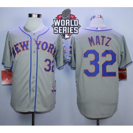 Mets #32 Steven Matz Grey Road Cool Base W/2015 World Series Patch Stitched MLB Jersey