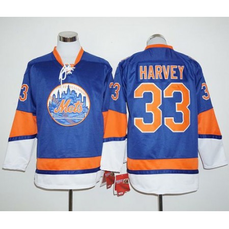 Mets #33 Matt Harvey Blue Long Sleeve Stitched MLB Jersey