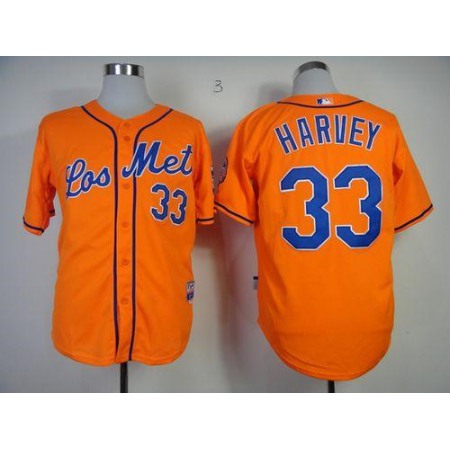 Mets #33 Matt Harvey Orange Los Mets Cool Base Stitched MLB Jersey