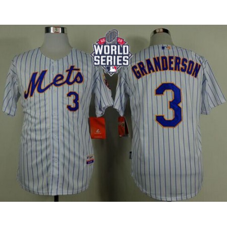 Mets #3 Curtis Granderson White(Blue Strip) Home Cool Base W/2015 World Series Patch Stitched MLB Jersey