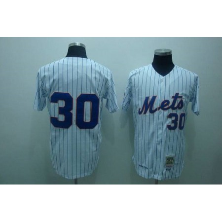 Mitchell and Ness Mets #30 Nolan Ryan Stitched White Blue Strip Throwback MLB Jersey