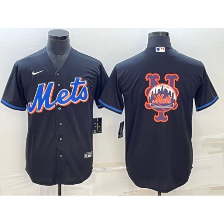 Men's New York Mets Black Team Big Logo Cool Base Stitched Baseball Jersey