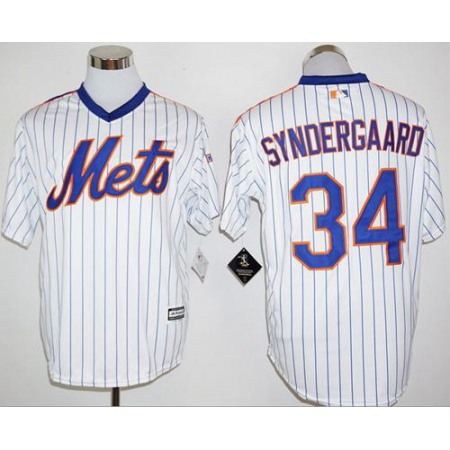 Mets #34 Noah Syndergaard White(Blue Strip) Cool Base Cooperstown 25TH Stitched MLB Jersey