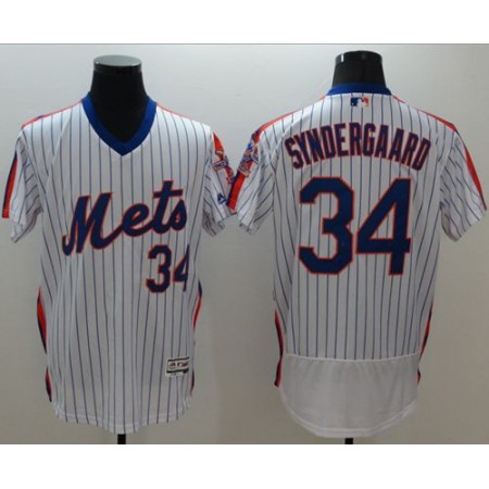 Mets #34 Noah Syndergaard White(Blue Strip) Flexbase Authentic Collection Alternate Stitched MLB Jersey