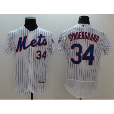 Mets #34 Noah Syndergaard White(Blue Strip) Flexbase Authentic Collection Stitched MLB Jersey