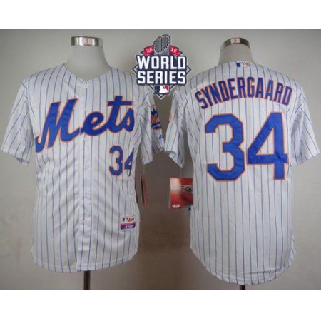 Mets #34 Noah Syndergaard White(Blue Strip) Home Cool Base W/2015 World Series Patch Stitched MLB Jersey