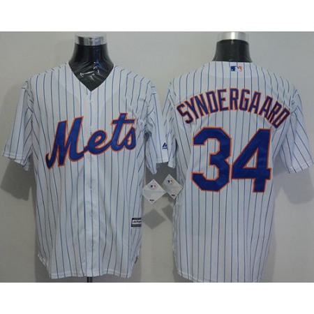 Mets #34 Noah Syndergaard White(Blue Strip) New Cool Base Stitched MLB Jersey