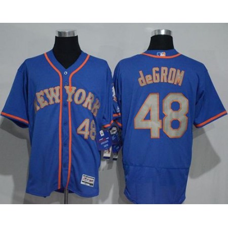 Mets #48 Jacob DeGrom Blue(Grey NO.) Flexbase Authentic Collection Stitched MLB Jersey