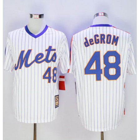 Mets #48 Jacob DeGrom White(Blue Strip) Cooperstown Stitched MLB Jersey