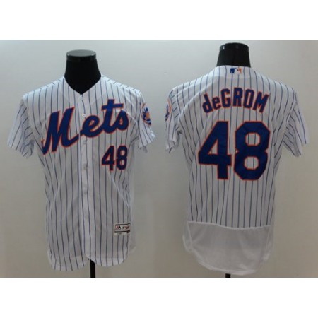 Mets #48 Jacob DeGrom White(Blue Strip) Flexbase Authentic Collection Stitched MLB Jersey