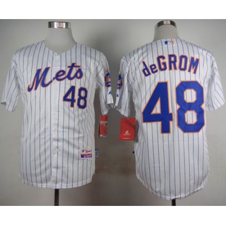 Mets #48 Jacob DeGrom White(Blue Strip) Home Cool Base Stitched MLB Jersey