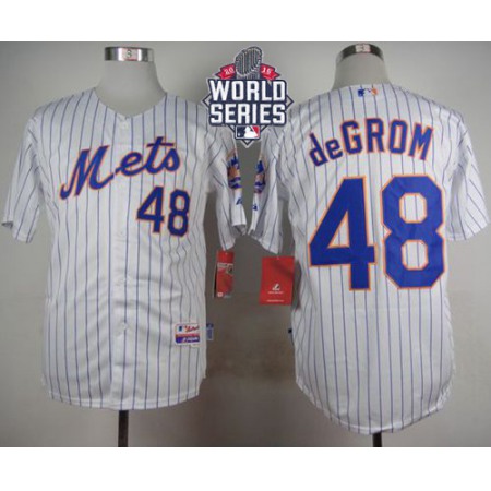 Mets #48 Jacob DeGrom White(Blue Strip) Home Cool Base W/2015 World Series Patch Stitched MLB Jersey