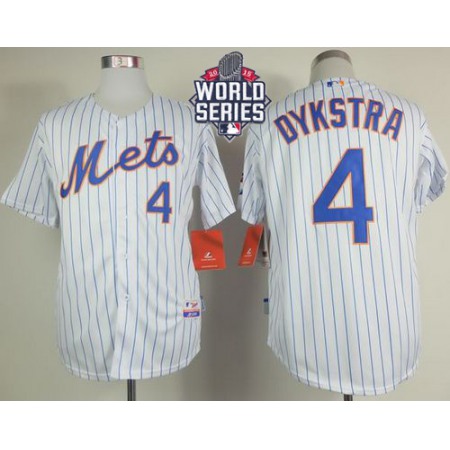 Mets #4 Lenny Dykstra White(Blue Strip) Home Cool Base W/2015 World Series Patch Stitched MLB Jersey