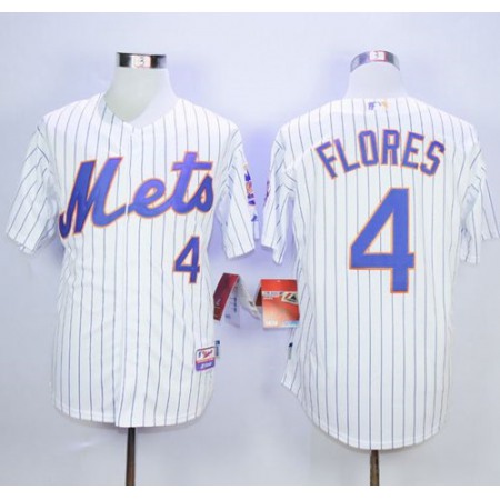 Mets #4 Wilmer Flores White(Blue Strip) Home Cool Base Stitched MLB Jersey