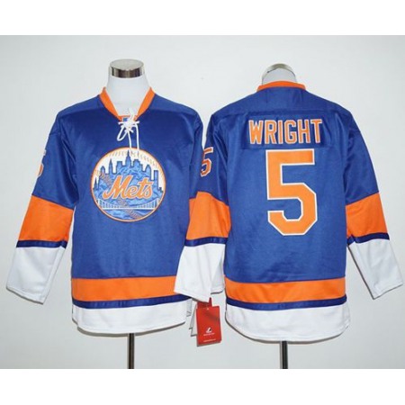 Mets #5 David Wright Blue Long Sleeve Stitched MLB Jersey