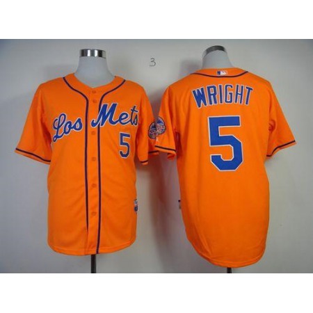 Mets #5 David Wright Orange Los Mets Cool Base Stitched MLB Jersey