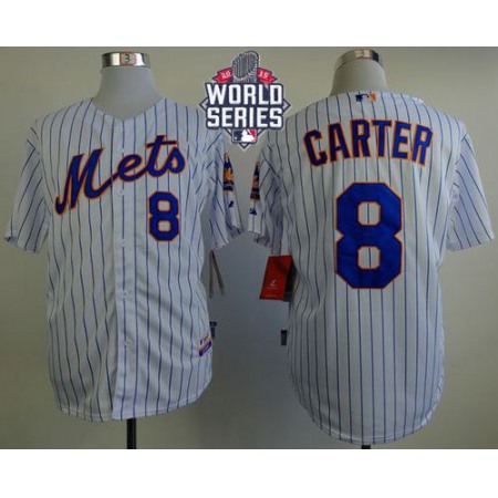 Mets #8 Gary Carter White(Blue Strip) Home Cool Base W/2015 World Series Patch Stitched MLB Jersey