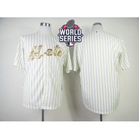 Mets Blank Cream(Blue Strip) USMC Cool Base W/2015 World Series Patch Stitched MLB Jersey