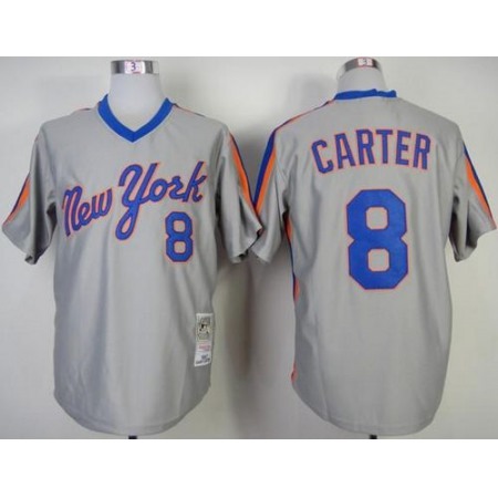 Mitchell And Ness Mets #8 Gary Carter Grey Throwback Stitched MLB Jersey