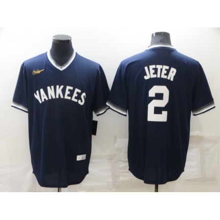 Men's New York Yankees #2 Derek Jeter Navy Stitched Baseball Jersey
