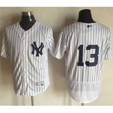 Yankees #13 Alex Rodriguez White Strip Flexbase Authentic Collection Stitched MLB Jersey