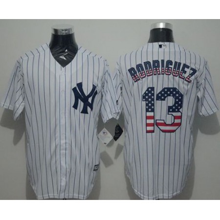 Yankees #13 Alex Rodriguez White Strip USA Flag Fashion Stitched MLB Jersey