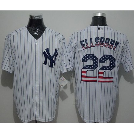 Yankees #22 Jacoby Ellsbury White Strip USA Flag Fashion Stitched MLB Jersey
